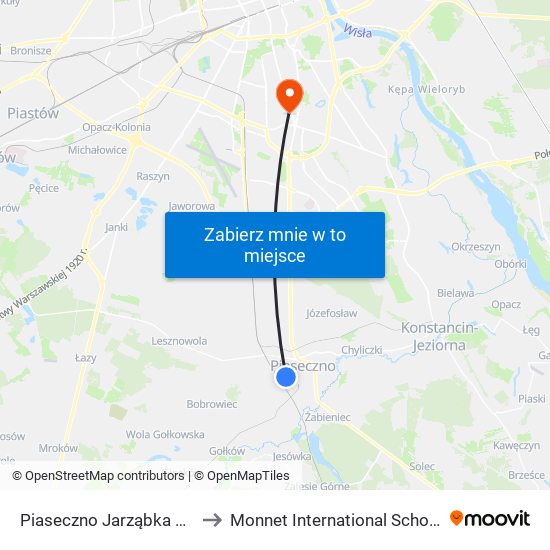 Piaseczno Jarząbka to Monnet International School map