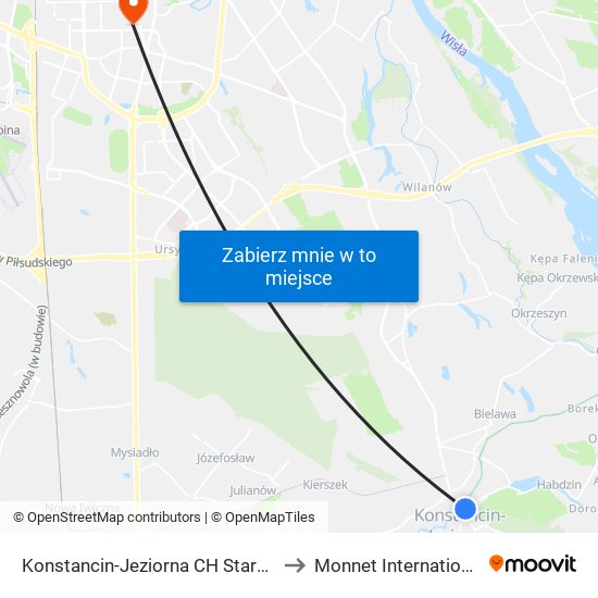 Konstancin-Jeziorna CH Stara Papiernia 01 to Monnet International School map