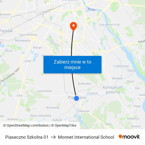 Piaseczno Szkolna 01 to Monnet International School map