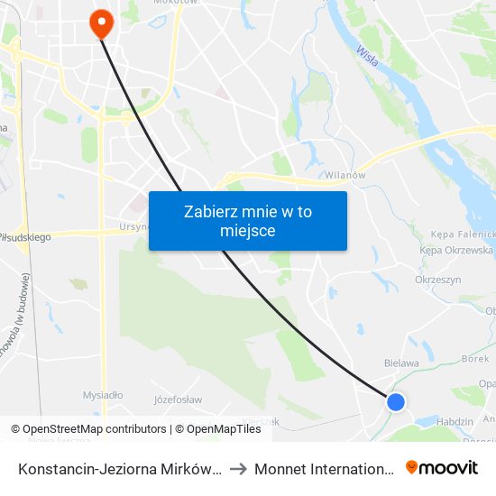 Konstancin-Jeziorna Mirków - Szkoła 02 to Monnet International School map