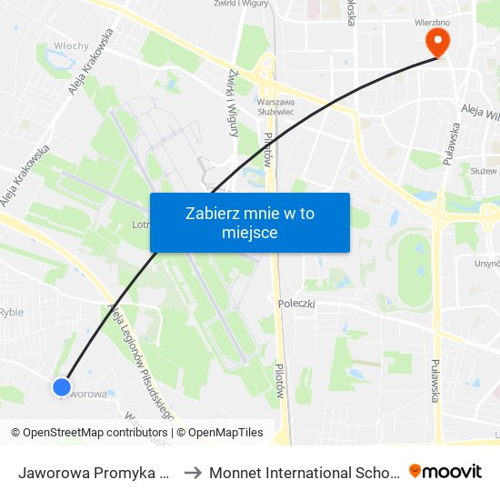 Jaworowa Promyka 02 to Monnet International School map