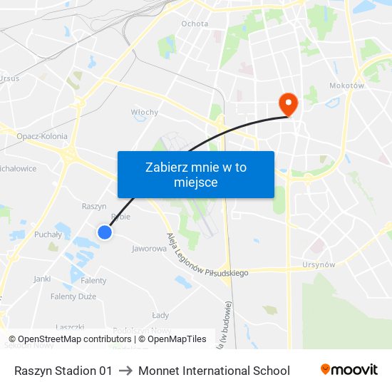 Raszyn Stadion to Monnet International School map