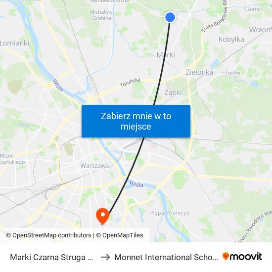 Marki Czarna Struga to Monnet International School map