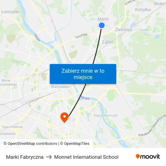 Marki Fabryczna to Monnet International School map