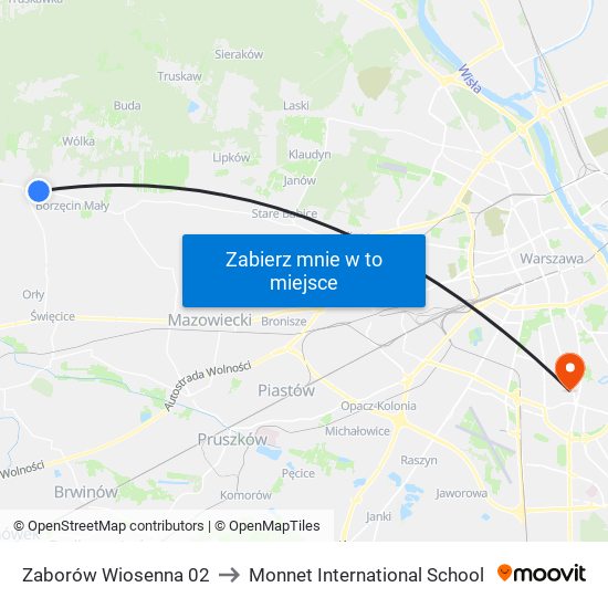 Zaborów Wiosenna to Monnet International School map