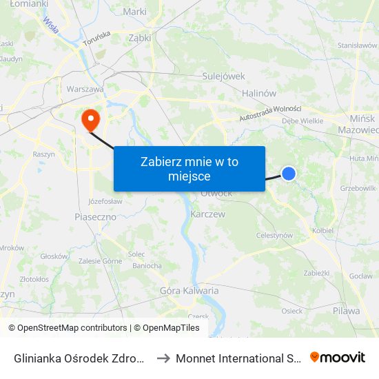 Glinianka Ośrodek Zdrowia 01 to Monnet International School map