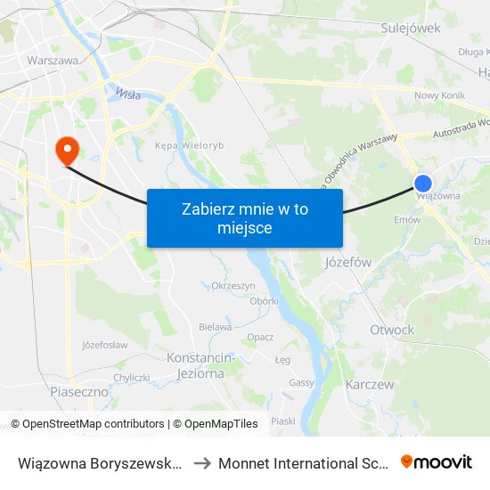 Wiązowna Boryszewska to Monnet International School map