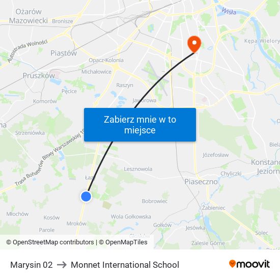 Marysin 02 to Monnet International School map