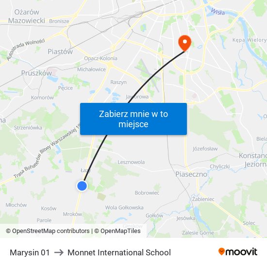 Marysin 01 to Monnet International School map