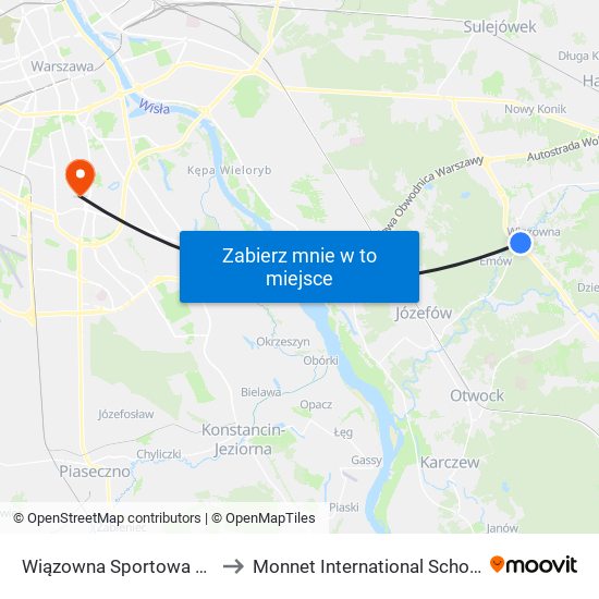 Wiązowna Sportowa 02 to Monnet International School map