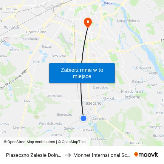 Piaseczno Zalesie Dolne to Monnet International School map