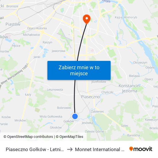 Piaseczno Gołków - Letnisko 02 to Monnet International School map