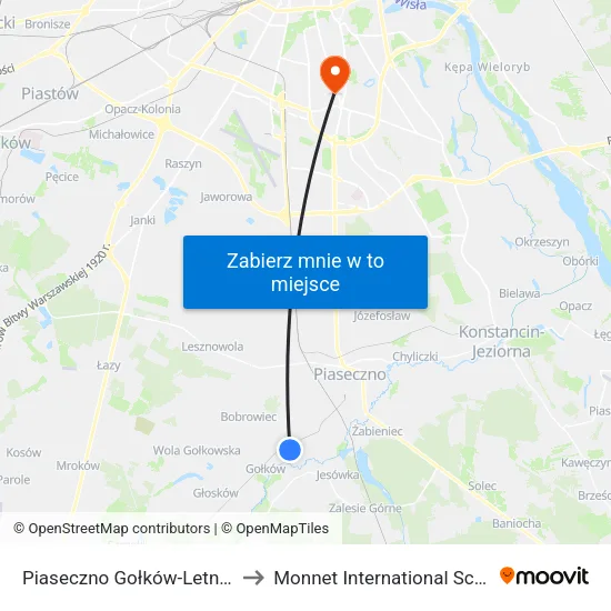 Piaseczno Gołków - Letnisko to Monnet International School map