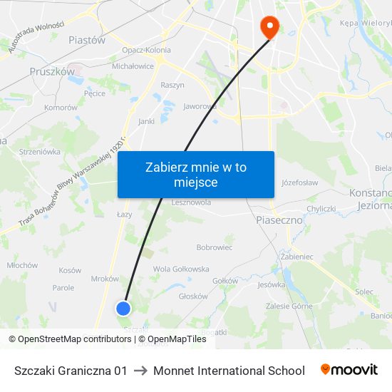 Szczaki Graniczna 01 to Monnet International School map