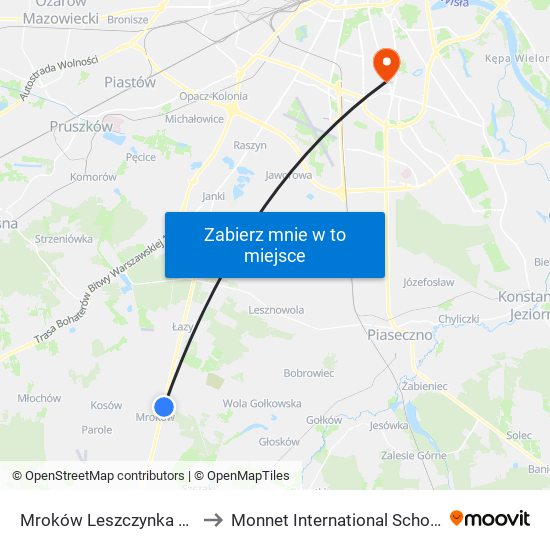 Mroków Leszczynka 01 to Monnet International School map