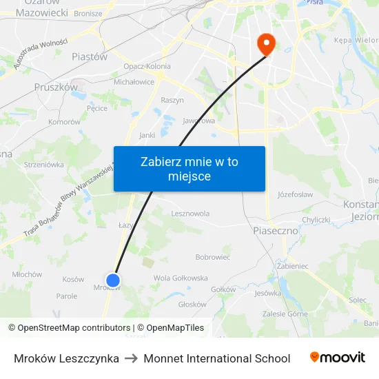 Mroków Leszczynka to Monnet International School map