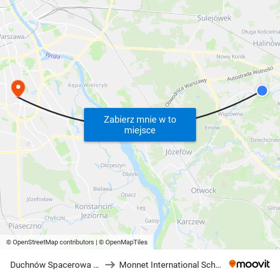 Duchnów Spacerowa 01 to Monnet International School map