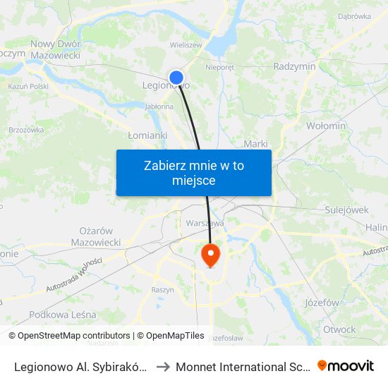 Legionowo Al. Sybiraków 02 to Monnet International School map