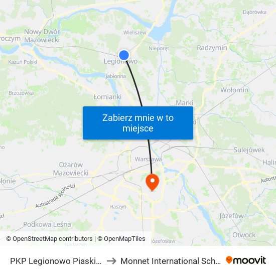 PKP Legionowo Piaski 01 to Monnet International School map