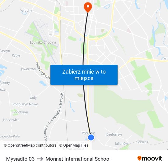 Mysiadło 03 to Monnet International School map