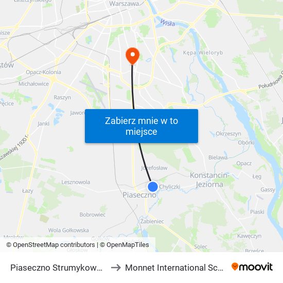 Piaseczno Strumykowa 01 to Monnet International School map