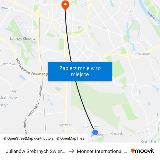 Julianów Srebrnych Świerków 02 to Monnet International School map