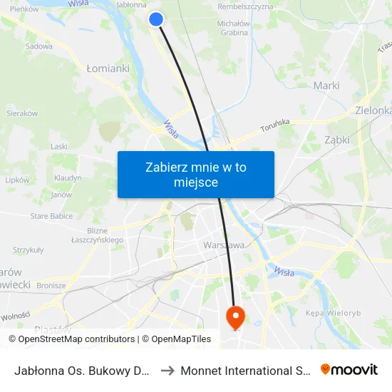 Jabłonna Os. Bukowy Dworek to Monnet International School map