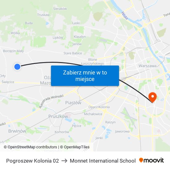 Pogroszew Kolonia 02 to Monnet International School map