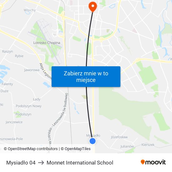 Mysiadło 04 to Monnet International School map