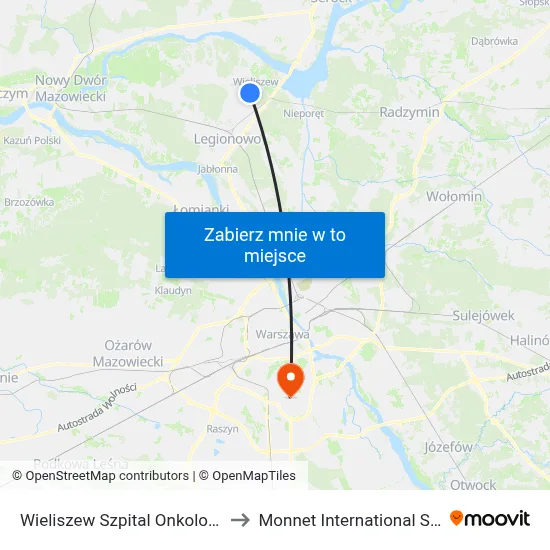 Wieliszew Szpital Onkologiczny to Monnet International School map