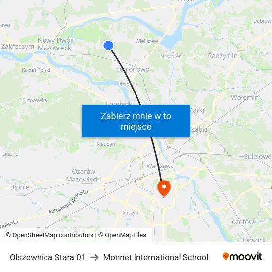 Olszewnica Stara to Monnet International School map