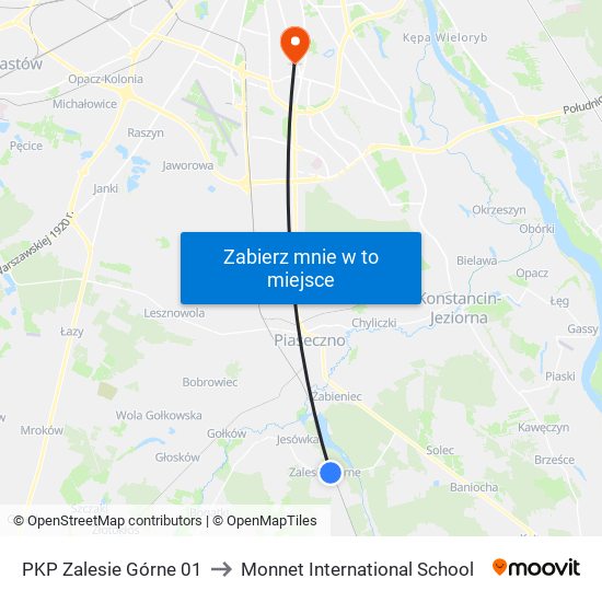 PKP Zalesie Górne 01 to Monnet International School map