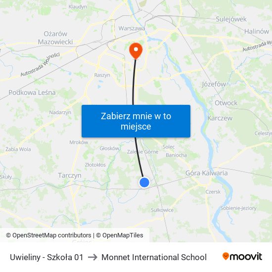 Uwieliny - Szkoła 01 to Monnet International School map