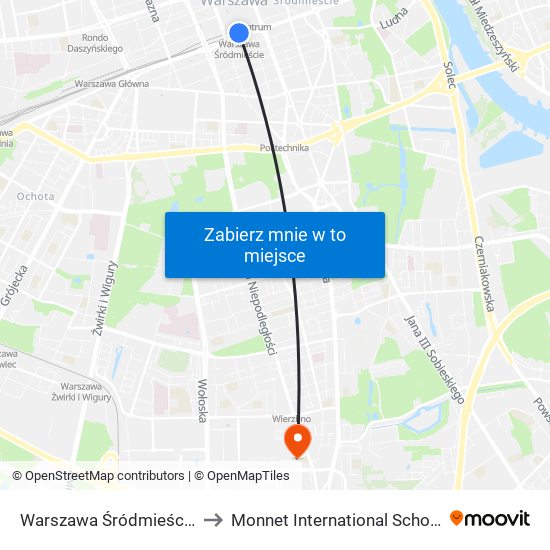 Warszawa Śródmieście to Monnet International School map