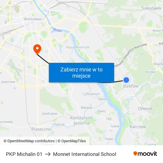 PKP Michalin 01 to Monnet International School map