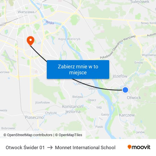 Otwock Świder 01 to Monnet International School map