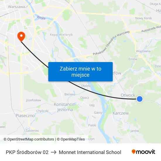 PKP Śródborów 02 to Monnet International School map