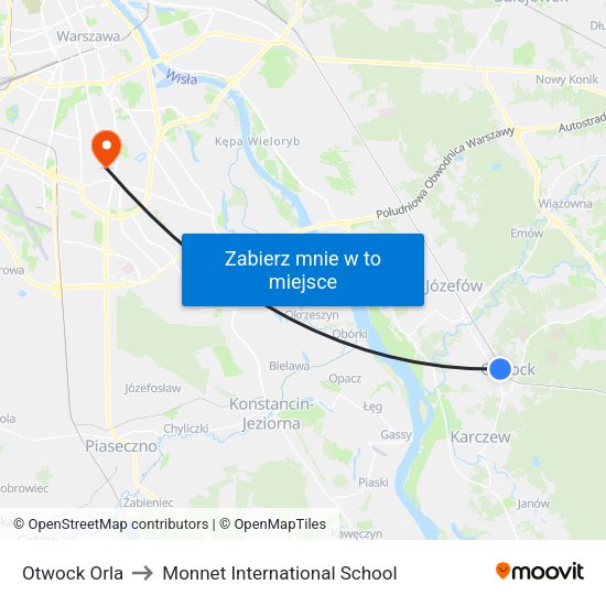 Otwock Orla to Monnet International School map