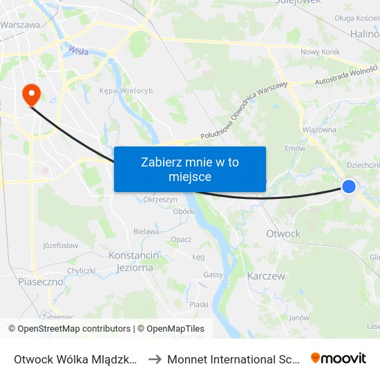 Otwock Wólka Mlądzka 04 to Monnet International School map