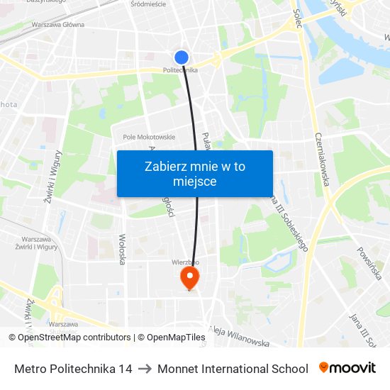 Metro Politechnika 14 to Monnet International School map