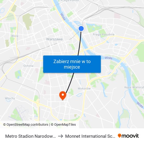 Metro Stadion Narodowy 07 to Monnet International School map