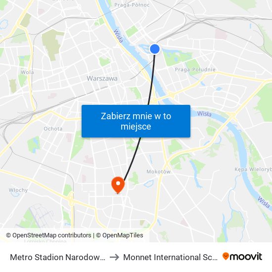 Metro Stadion Narodowy 02 to Monnet International School map