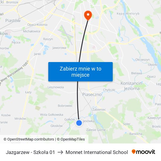 Jazgarzew - Szkoła 01 to Monnet International School map