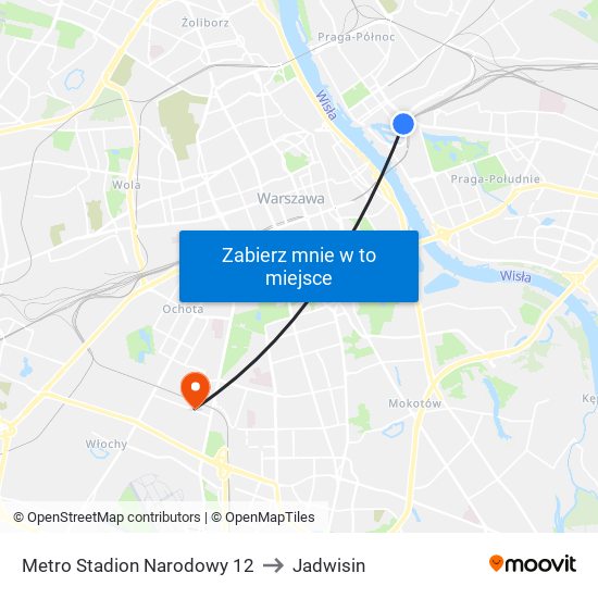 Metro Stadion Narodowy 12 to Jadwisin map