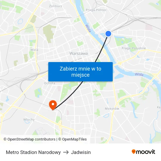 Metro Stadion Narodowy to Jadwisin map