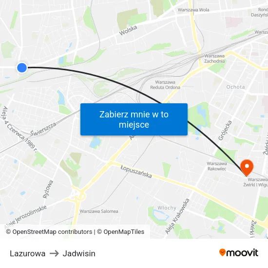 Lazurowa to Jadwisin map