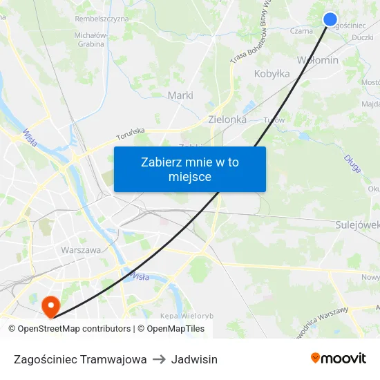 Zagościniec Tramwajowa to Jadwisin map