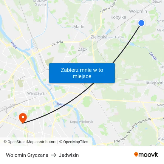 Wołomin Gryczana to Jadwisin map