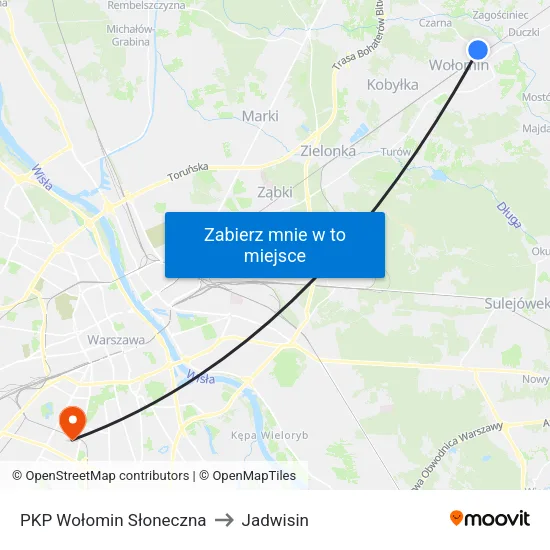 PKP Wołomin Słoneczna to Jadwisin map
