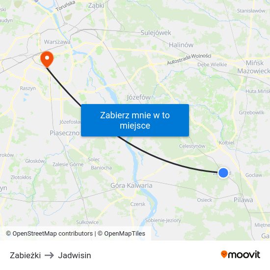 Zabieżki to Jadwisin map